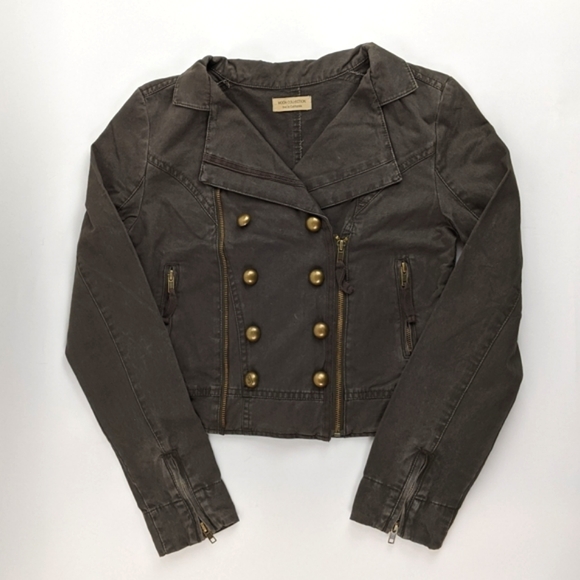 Moon Collection Moto Jacket Womens Sz Small Army Green Biker - Picture 1 of 16